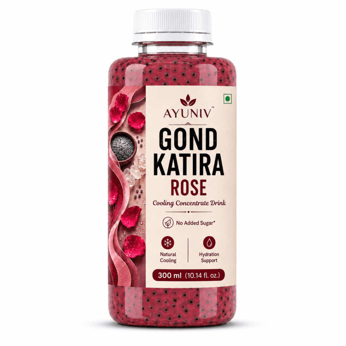 AYUNIV Gond Katira Rose Cooling Concentrate Drink 300ML | Traditional Gond Katira with Premium Rose Flavour | Ready-to-Drink Concentrate